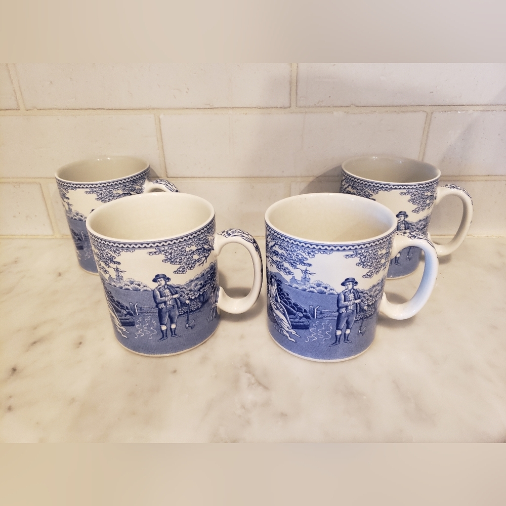 Set Of 4 Spode Blue Room Collection Woodsman Coffee Mugs